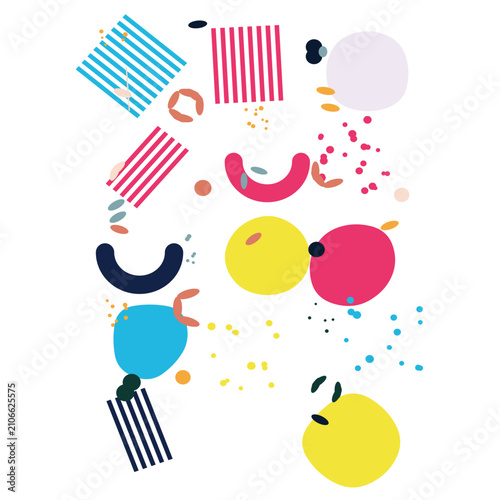 Colorful abstract illustration with geometric shapes and dots on transparent background