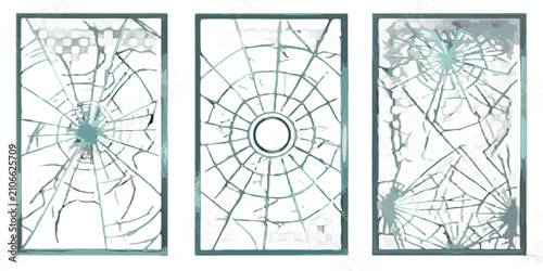 Bild auf Leinwand Shattered glass panels with radial cracks dark background illustration