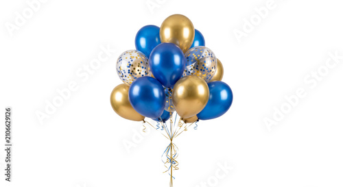 Obraz na plátně A festive bunch of blue and gold balloons with confetti for celebrations