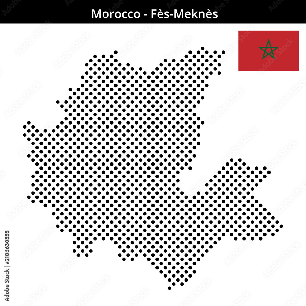 Fototapeta premium Map of Morocco region Fès-Meknès in medium sized cross shaped dots