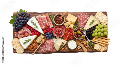 Gourmet charcuterie board with assorted cheeses, cured meats, fruits, and nuts