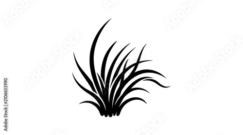 Quadro su tela A black illustration showcases a dense clump of various grass blades, all curving and swaying as if in motion, presented against a plain white background