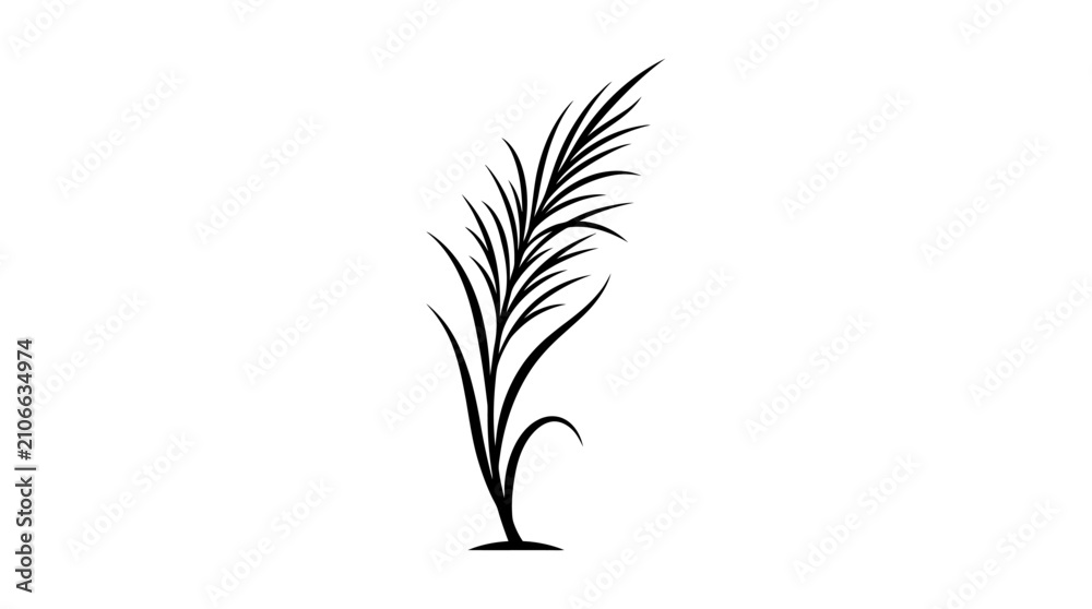 Obraz premium CAD tree lines Black silhouette grass Minimalist pampas grass vector illustration, elegant black ink reed plant silhouette, botanical floral element for wedding stationery and logo design