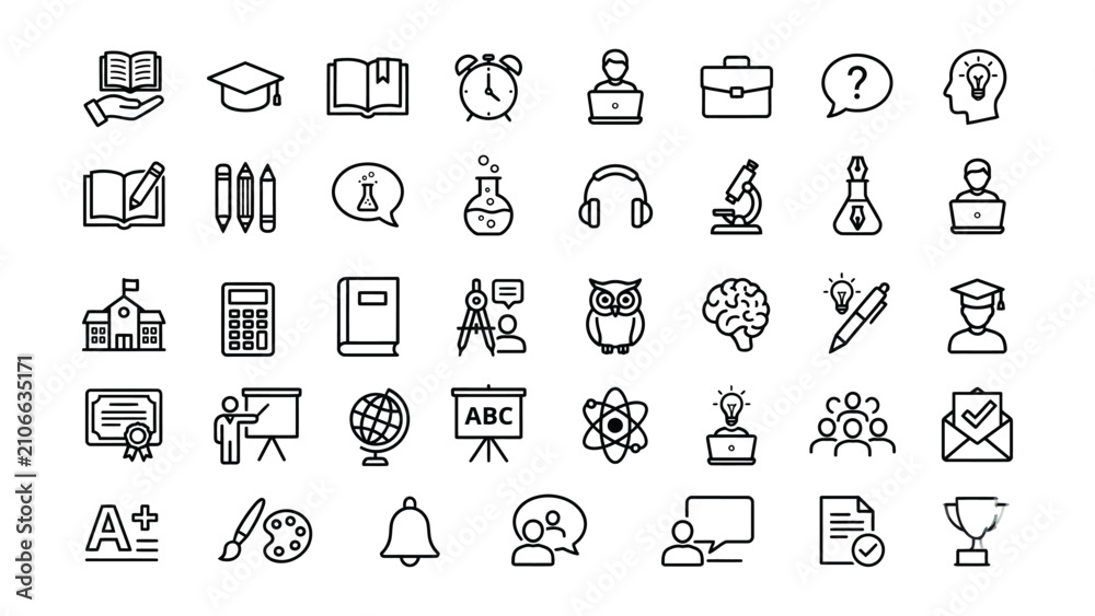 Fototapeta premium Education learning icons set with school and university symbols various teaching tools