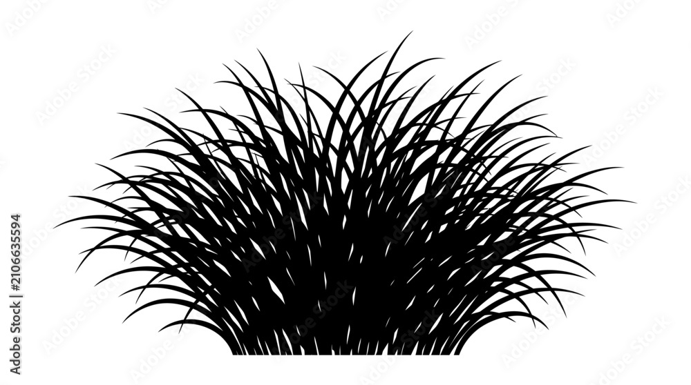 Obraz premium CAD tree lines Black silhouette grass Black grass silhouette vector, wild meadow plant tuft, botanical garden bush illustration, natural field greenery element for landscape design isolated on
