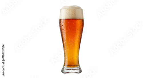 Canvastavla Cold beer in a tall glass with condensation and frothy head