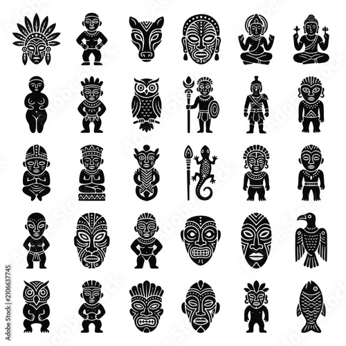 фотографія Indian Tribal Idol Icons Collection for Cultural Heritage and Historical Design