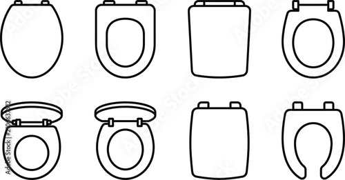 Bild auf Leinwand Commercial Restroom Toilet Seat Icon Set featuring Sanitary Commode Lids and Ope