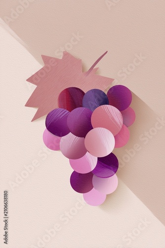 Minimalist Grape Paper Collage Poster, Mid Century Modern Fruit Wall Art, Scandinavian Kitchen Printable