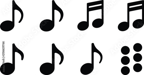 Photos Musical notes and braille music code icon set featuring eighth notes, beamed six