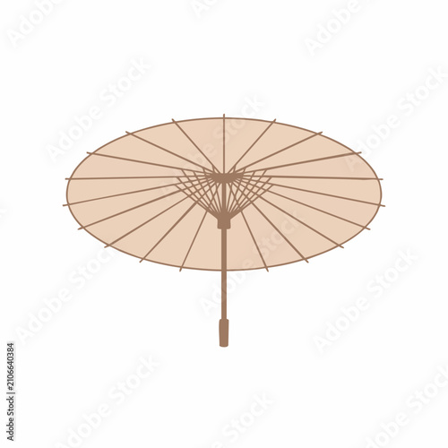Elegant Beige Parasol with Intricate Ribbing and Classic Handle Design