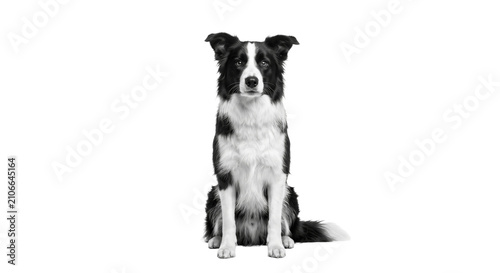 Obraz na płótnie Intelligent border collie dog sitting attentively on a clean white background