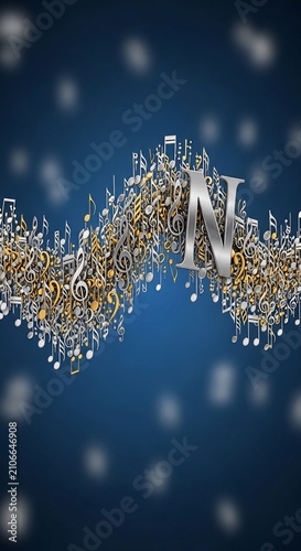Symphony of Notes: 3D Musical Swirl Around a Dominant Letter