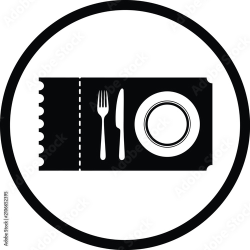 Restaurant meal ticket icon with fork knife and plate