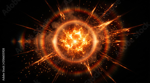 A massive explosion occurs in outer space with orange light