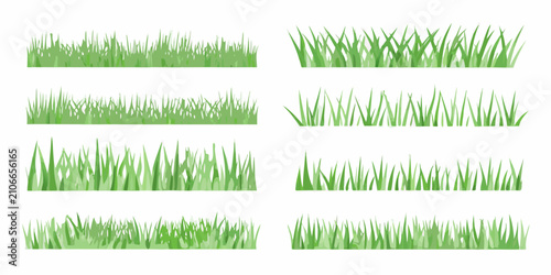 Quadro su tela Green Grass Tufts Collection Vector Illustration On White Background