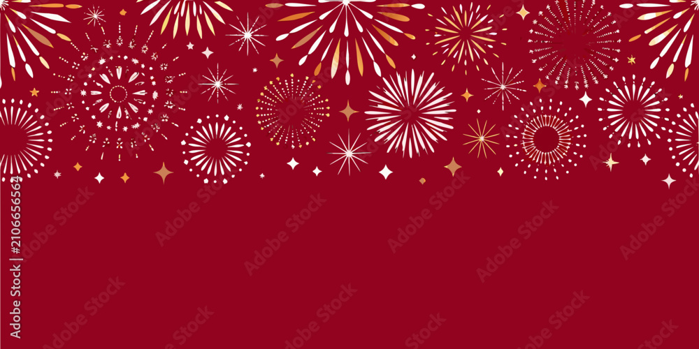 Foto Fireworks pattern on a deep red background celebratory design