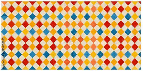 Konstfotografi Diamond pattern with red blue and yellow hues repeating geometric design