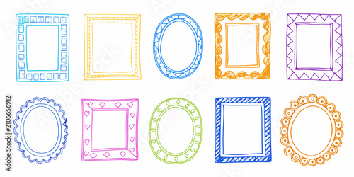 Картината върху платно Hand Drawn Frames In Diverse Shapes Colorful Sketch Illustration