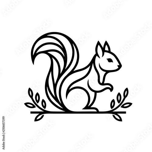 Premium Minimalist Squirrel Logo, Elegant Curves, Clean Black Vector
