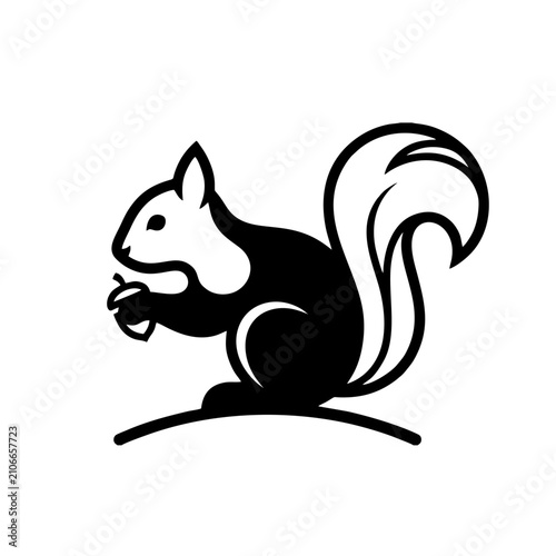 Side Profile Squirrel Logo, Clean Silhouette, Smooth Curves, Bold Outline, Vector Icon