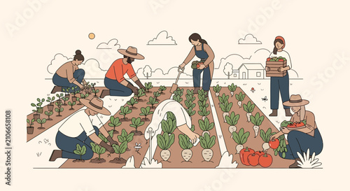 Diverse People Gardening Organic Farm, Growing Fresh Vegetables, Healthy Lifestyle