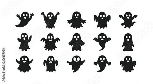 Tableau sur toile ghost silhouette vector set with different haunted shapes and spooky expressions