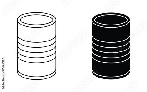 Tin can vector collection with metal food container, canned packaging, storage and recycling icons for grocery, manufacturing and product design.
