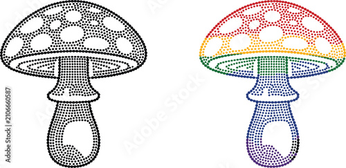 Tableau sur toile Mushroom vector icon set, fly agaric stippling design including black and colorf