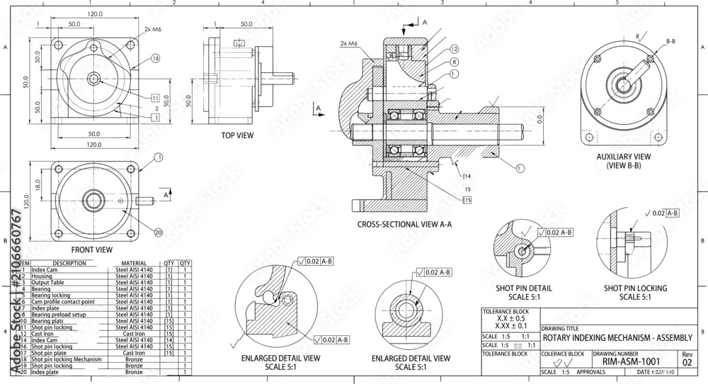 Obraz premium Technical Engineering Blueprint Showing Mechanical Assembly Details and Schematic Components for Industrial Design and Manufacturing