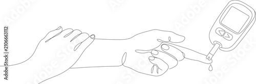 Cuadro en lienzo Continuous one line drawing of blood glucose testing with finger prick and gluco