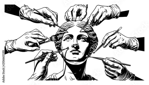 Foto Plastic surgery on classical greek statue head illustration aesthetic medicine a