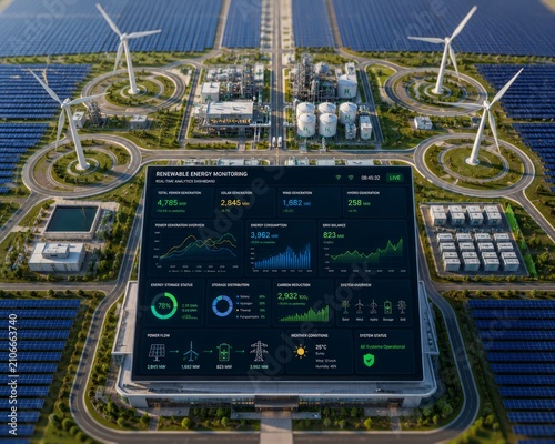 Aerial Smart Renewable Energy Monitoring Platform with Solar Farm, Wind Turbines, Hydrogen Storage and Battery Energy System