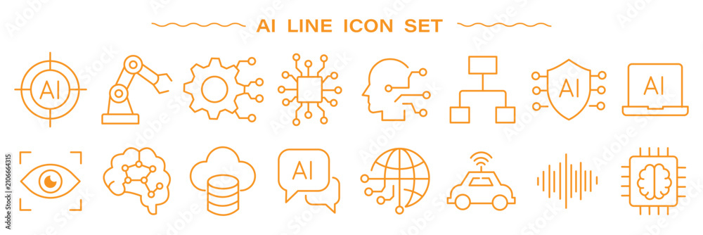 Obraz premium artificial intelligence line icon set. editable stroke for artificial intelligence line icon containing brain, technology, robotic, automation, machine.