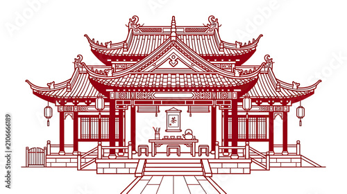 Traditional East Asian Pavilion with Tea Ceremony Setup