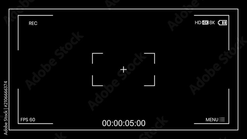 Camera recording screen overlay on black bacground. Recording camera screen interface with alpha channel