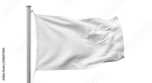 Foto A plain white flag waving gently on a metal flagpole against a white background