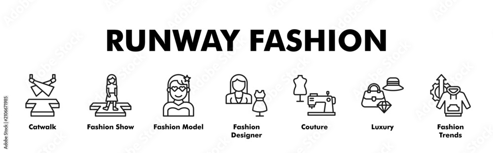 Fototapeta premium RUNWAY FASHION web banner icon vector illustration concept with icon of Catwalk, Fashion Show, Fashion Model, Fashion Designer, Couture, Luxury, Fashion Trends