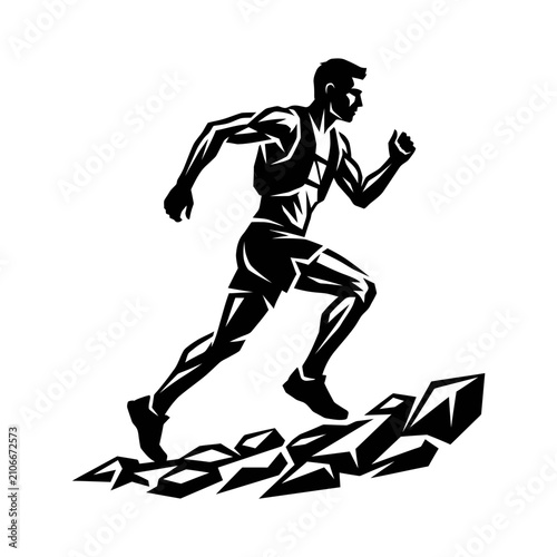 Tableau sur toile Dynamic Male Runner Sprinting Forward on Digital Numbers.