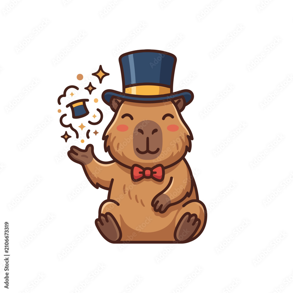 Obraz premium Cute Capybara Magician with Top Hat and Magic Sparkles