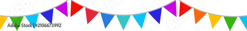 Colorful party bunting flags vector, festive rainbow pennant banner set, decorative hanging garland for birthday celebration and carnival events