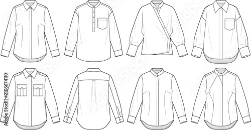 Photos Fashion design collection of various long sleeve button-up shirts and blouses fo