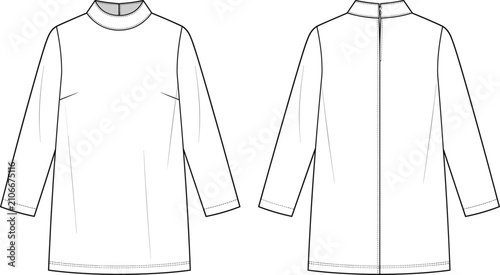 Konstfotografi Fashion design technical sketch of a long sleeve mock neck top for women or casu