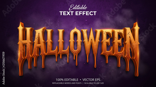 Halloween Dripping Text Effect Typography Template with Orange Horror Style on Dark Purple Background