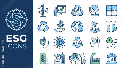 ESG environmental social and governance icons set for business and sustainability