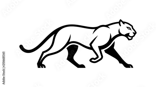 Bild auf Leinwand Black panther silhouette prowling on white background