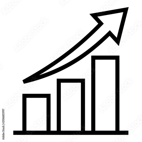Growth icon pure black outline line vector representing business progress success increase trend upward arrow for website and mobile app user interface design