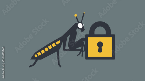 Foto Cybersecurity insect bug manipulating a yellow padlock.