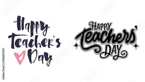 Happy Teacher s Day Calligraphy Designs With Heart And Star Elements White Background teachers