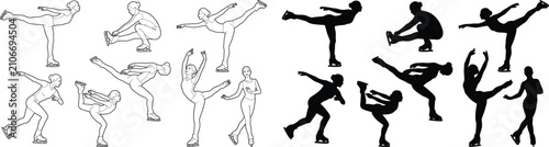 Foto Figure Skater Poses Icon Set with Outline and Silhouette Winter Sport Vector Col